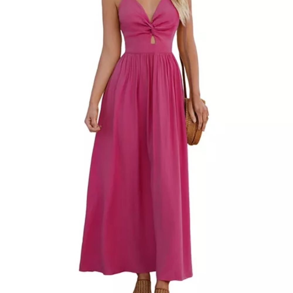 Cupshe Pink Maxi Sundress with Sleeveless Halter Neckline for Wedding Guest